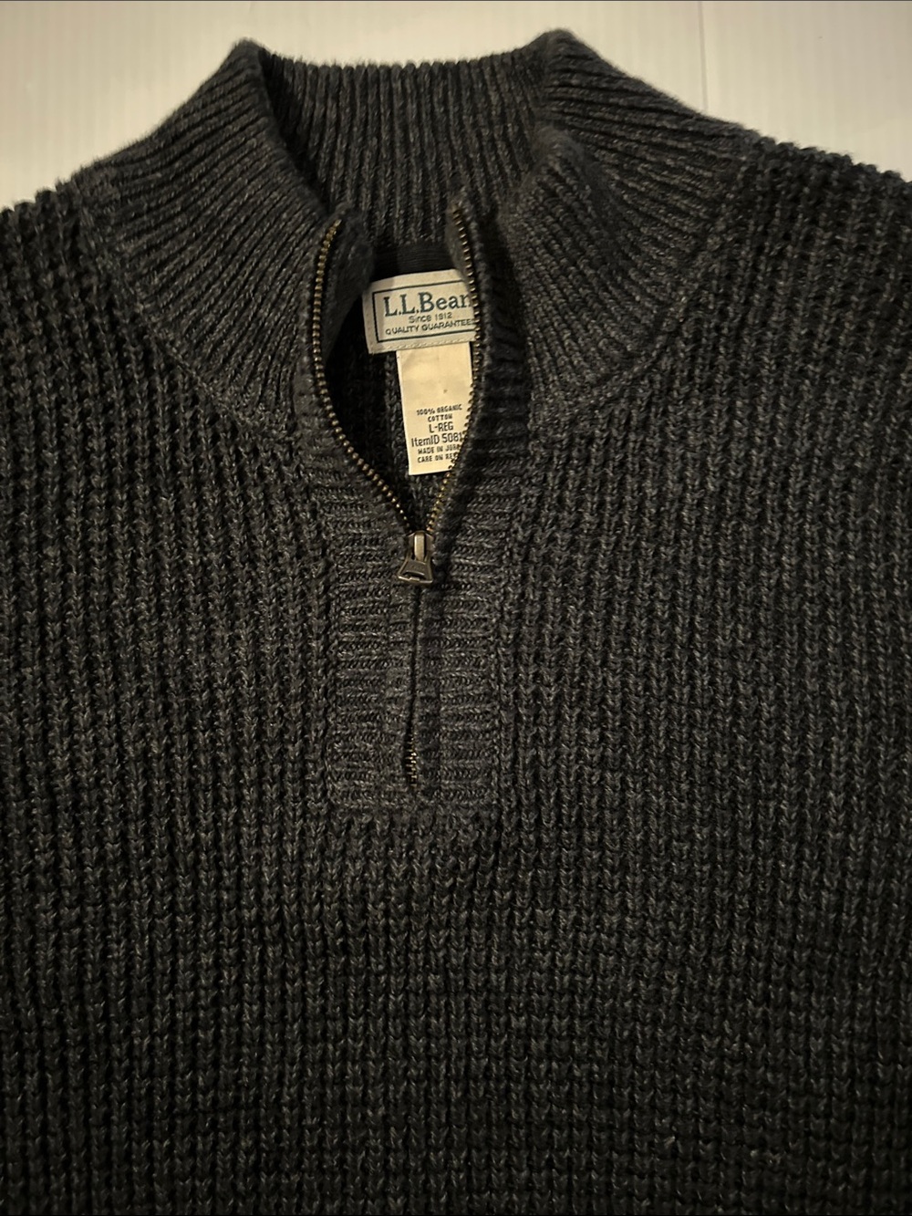 LL Bean 1/4 zip organic cotton knit pullover sweater mens large